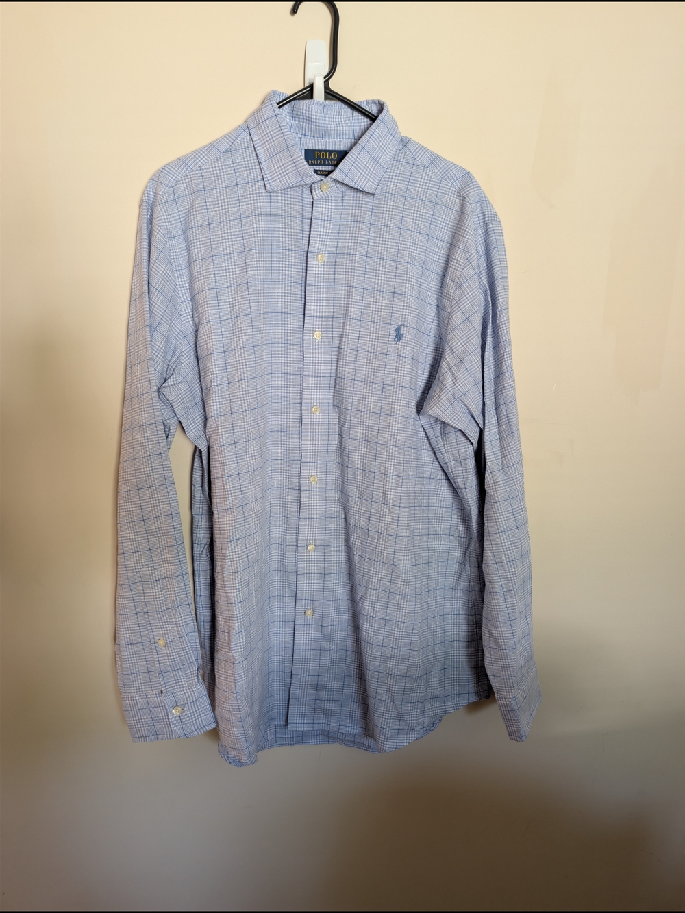 Polo Ralph Lauren Linen Cotton Stretch Plaid Shirt Men’s L Classic Fit Blue